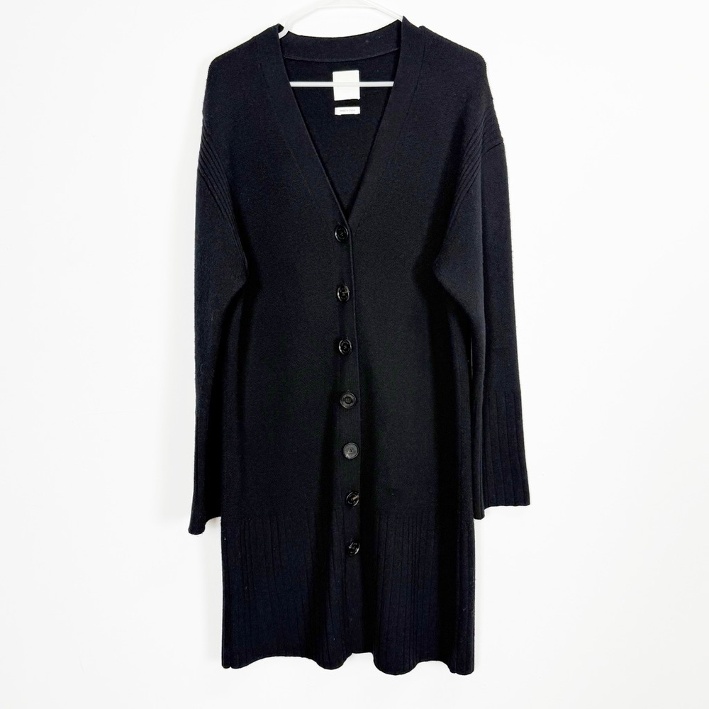 St John Long Cardigan Sweater Womens Small Black Knitted Long Sleeve VNeck